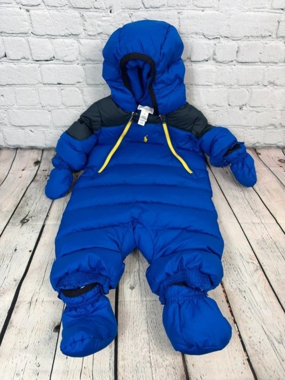 Ralph Lauren Polo Baby Bunting Suit Blue Black Hooded Puffer Snowsuit 3 month